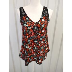 Bella du Jour Sleeveless Floral Tank Top Lace Detail Multicolor Medium